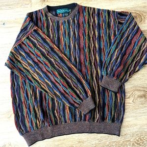 Vtg Tundra Canada Multi Color Sweater Mens Size L Biggie Hip Hop Coogi Style